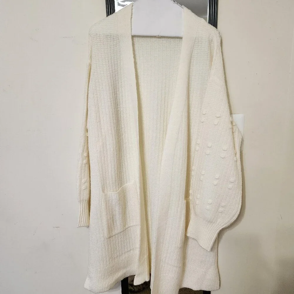 Terra Sky Popcorn Stitch Open Duster, Cream,  NWT - Picture 3 of 12